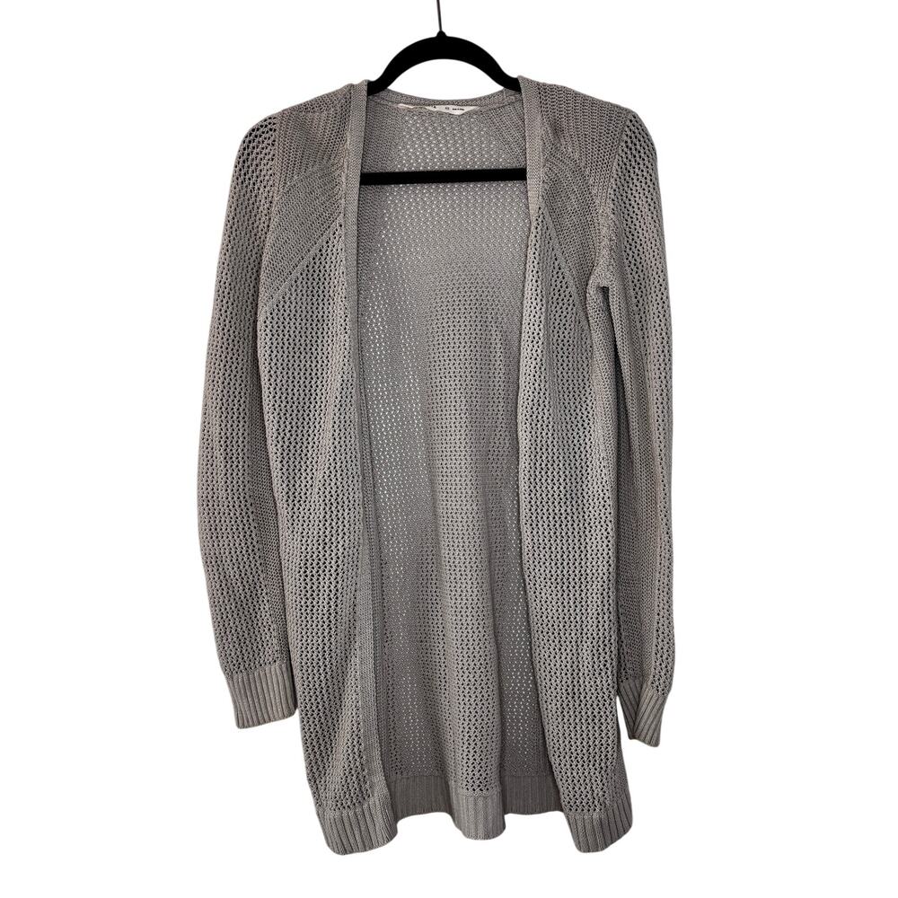 Athleta Open Knit Cardigan Sweater Light Gray XS Cotton Nylon Athleisure